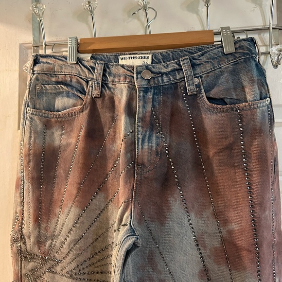 Free People Tie-Dye Bootcut Jeans - Brown & Blue - Picture 2 of 5